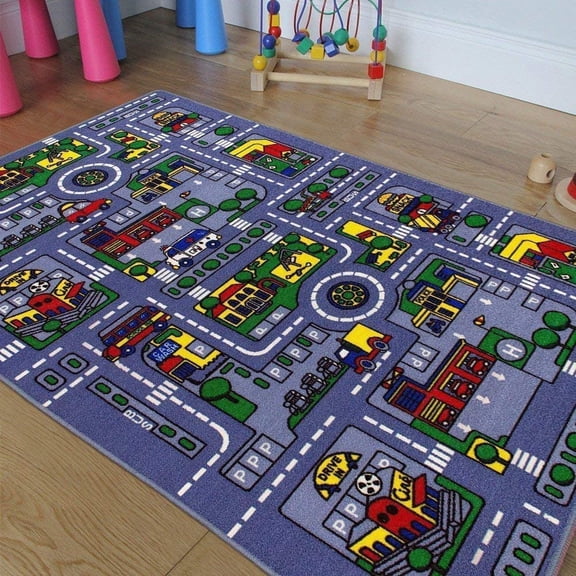 Champion Rugs Town City Roads Kids Racing Toys Play Village Fun Non-Slip Rug Play MAT Race CAR Tracks (5 Feet X 7 Feet)