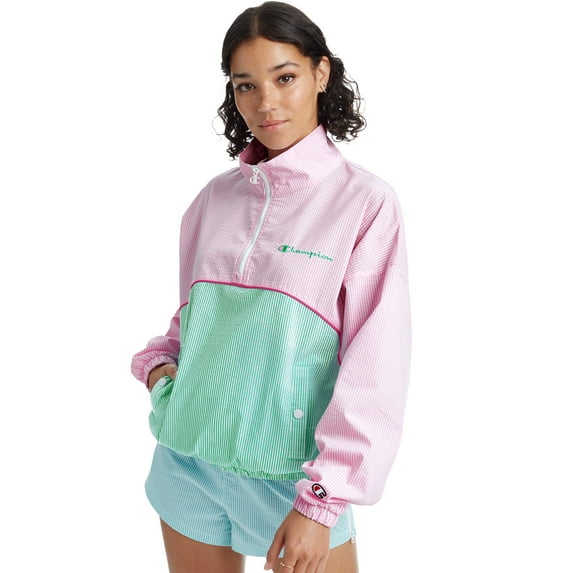 Champion See R Sucker Popover Womens Jackets Size M, Color: Pink/White