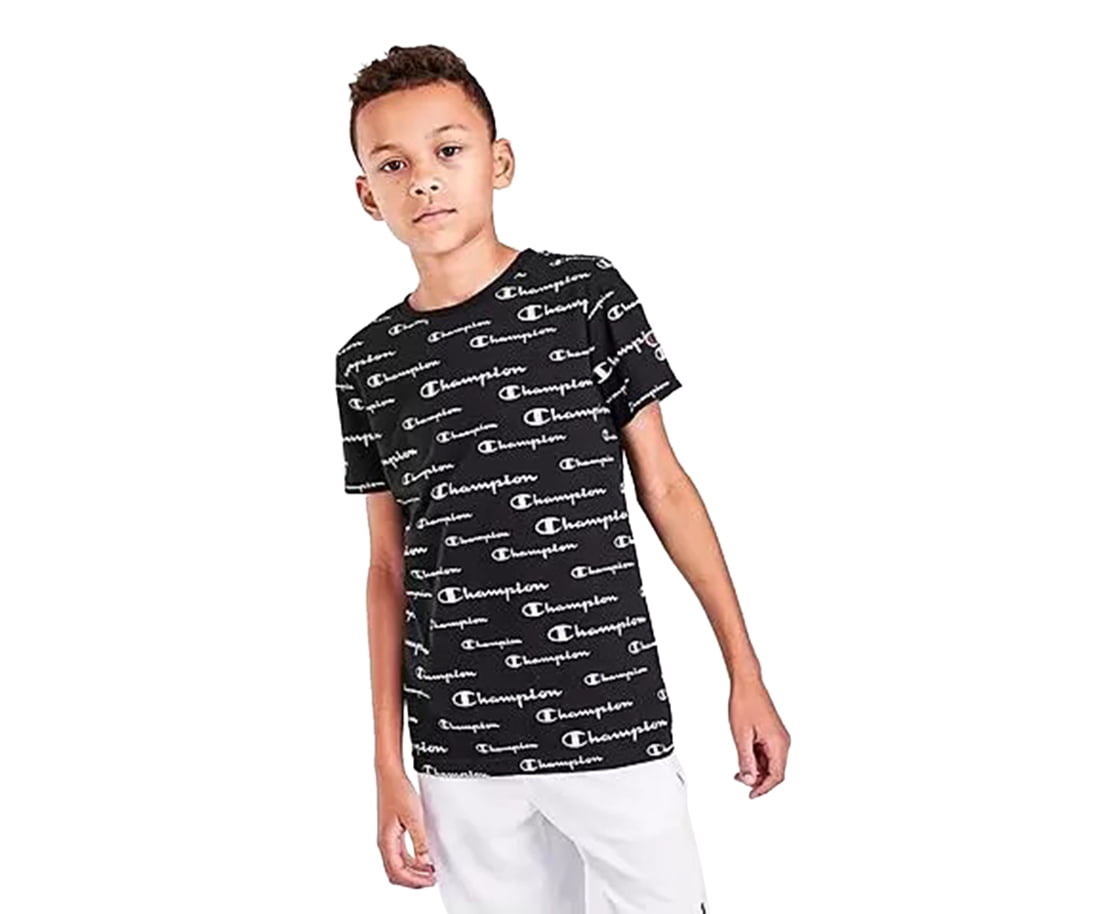 Koel snelweg Trend Champion Short Sleeve All Over Print Script Boys Active Shirts & Tees Size  L, Color: Black/Grey - Walmart.com