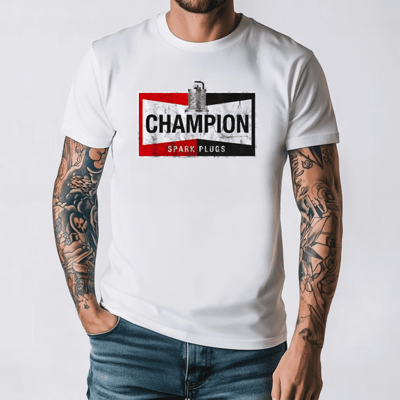 Champion Spark Plugs Distressed Vintage Auto Graphic Top Unisex T-Shirt, S-3XL