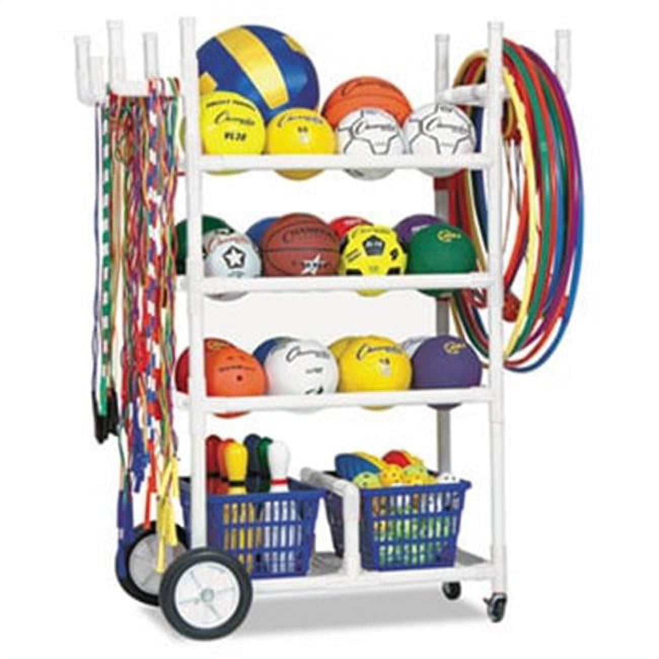 White Heavy-Duty Plastic Sports Equipment Cart with Swivel Casters