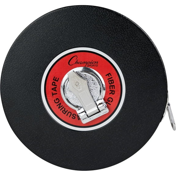 Champion Sports Closed Reel Measure Tape, 100 ft - Sturdy Measuring Tapes with Hand Crank for Track and Field, Long Jump, Landscaping - Durable, Dual-Sided Measuring Reel with Feet and Meters