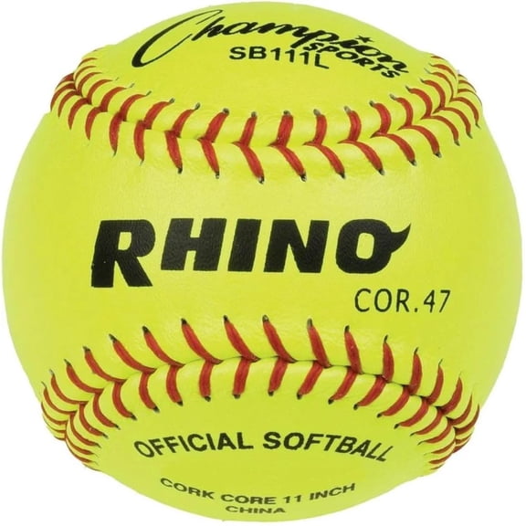 Champion Sports 11" Leather Cover Softballs - Cork Core - Medium Compression - NFHS Approved - Raised Seams - Optic Yellow - Pack of 12