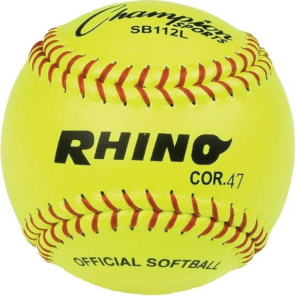 Champion Sports 12" Leather Cover Softballs - Cork Core - Medium Compression - NFHS Approved - Raised Seams - Optic Yellow - Pack of 12