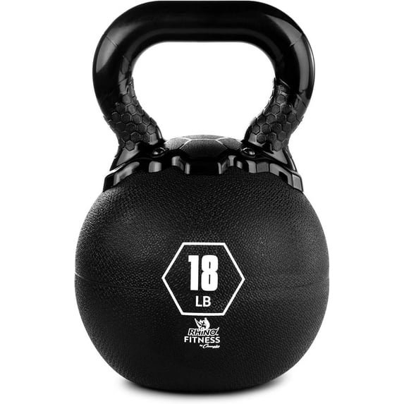 Champion Sports Rhino Kettlebell Weight, 18 lbs, Rubber, Black - Durable Kettle Bell with Smooth, Ergonomic Handle for Working Out - Free Weights for Exercises - Premium Strength Training Equipment