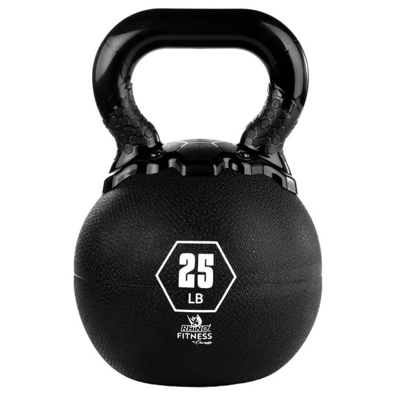 Champion Sports Rhino Kettlebell Weight, 25 lbs, Rubber, Black - Durable Kettle Bell with Smooth, Ergonomic Handle for Working Out - Free Weights for Exercises - Premium Strength Training Equipment