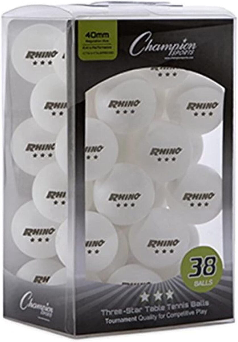Champion Sports 3 Star Table Tennis Ball Pack, Tournament Grade Equipment, 38 Balls, White Ping Pong Balls, 40mm Seamless Design, CTTA and ITTA Approved