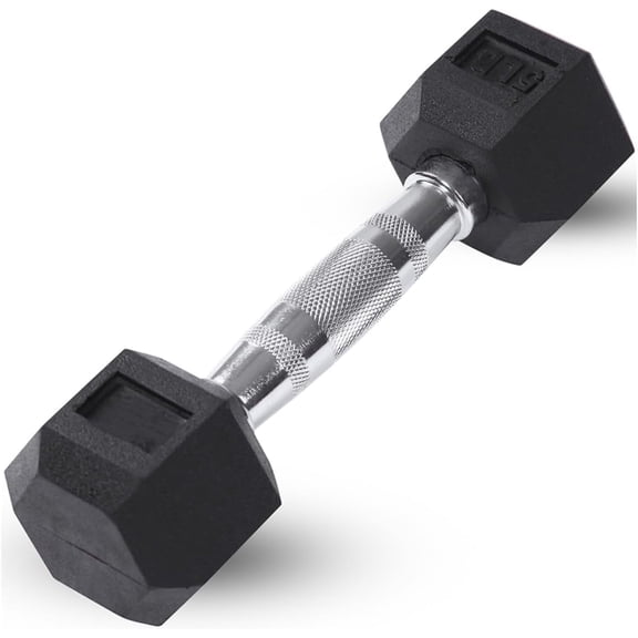 JFIT Rubber Hex Dumbbells - 8 Size Options - Hex Shaped Heads Prevent Rolling and Injury - Ergonomic Hand Weights for Exercise, Muscle, Strength and Weight Training