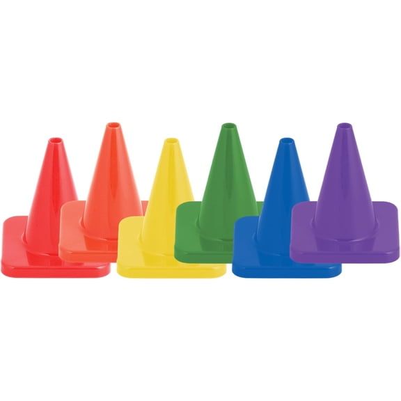 Champion Sports 6" High Visibility Flexible Vinyl Cone (Set of 6) for Athletics, Practices and Social Events, Assorted Colors