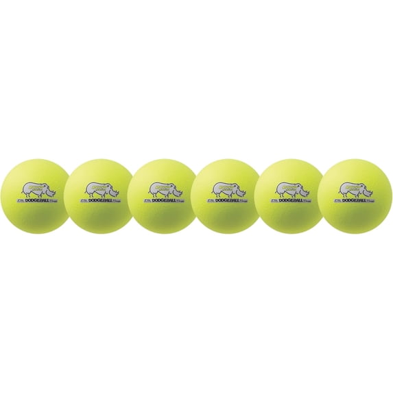 Champion Sports® Rhino Skin® Low Bounce Dodgeballs for Playground, PE, Backyard & League Games – Set of 6 Balls - Neon Yellow - 6 Inch