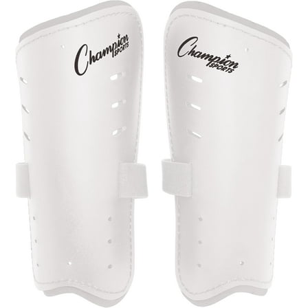 Champion Sports Molded Plastic Shin Guards – Protective Soccer Gear Set of Two - 8 inch - White