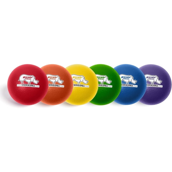 Champion Sports® Rhino Skin® Low Bounce Dodgeballs for Playground, PE, Backyard & League Games – Set of 6 Balls - Assorted Colors - 8 Inch