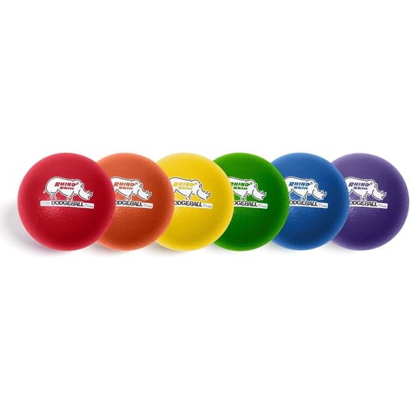 Champion Sports® Rhino Skin® Low Bounce Dodgeballs for Playground, PE, Backyard & League Games – Set of 6 Balls - Assorted Colors - 8 Inch