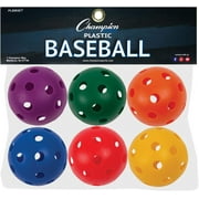 Champion Sports 9" Hollow Plastic Baseball Set - Athletic Baseball Equipment - Practice Baseballs Plastic Hollow - Regulation Size Balls -Fun for All Ages- Lightweight/Durable -Set of 6