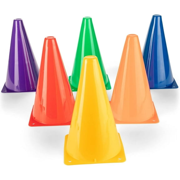 Champion Sports High Visibility Plastic Cone for Athletics and Social Distancing, Assorted Colors, 9 Inch Set