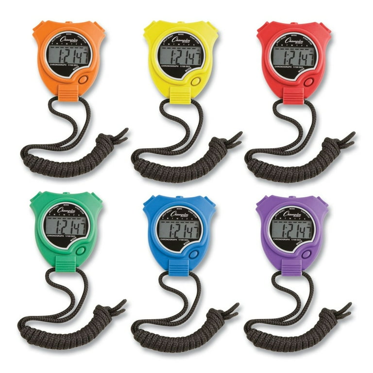 Water-Resistant Stopwatches, Accurate to 1/100 Second, Assorted Colors, 6/Box Water-Resistant Stopwatches, Accurate to 1/100 Second, Assorted Colors, 6/Box