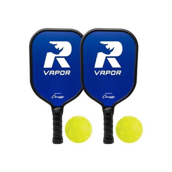 Champion Sports Aluminum Pickleball Paddle Set: Rhino Vapor Pickleball Paddle - Indoor or Outdoor Pickle Ball Paddles - Blue/Black Racket & White/Black Rackets with Two Pickleballs