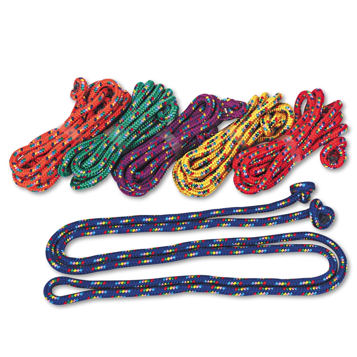 Champion Sports Braided Nylon Jump Ropes, 8ft, 6 Assorted-Color Jump Ropes/Set -CSICR8SET