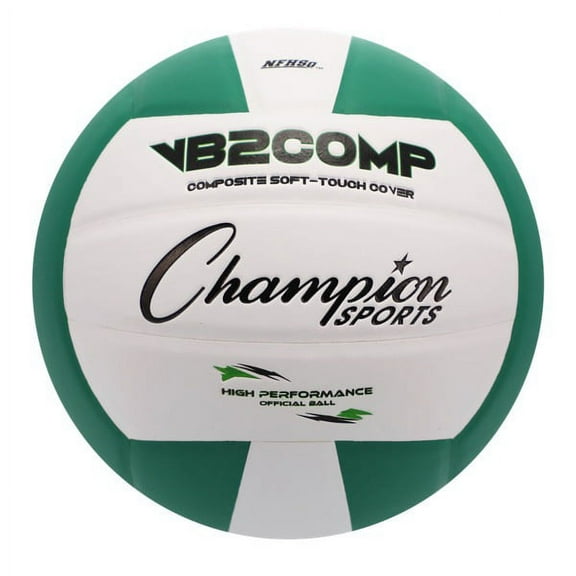 Champion Sports VB Pro Comp Series Indoor Volleyball, Official Size - Durable, Soft-Touch Volleyballs with Composite Synthetic Leather Cover - Premium Volleyball Equipment and Gear - Green/White