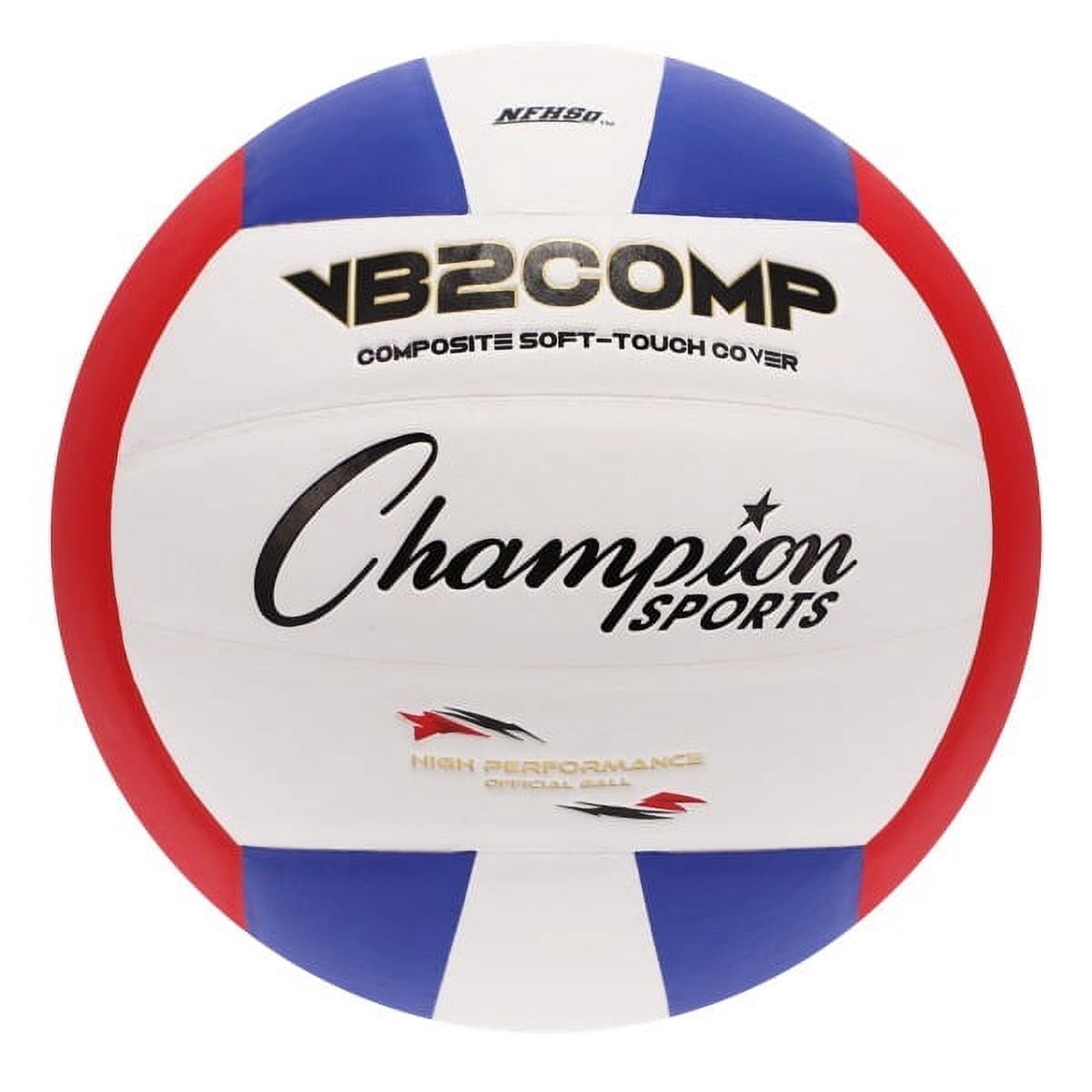 Champion Sports VB Pro Comp Series Indoor Volleyball, Official Size - Durable, Soft-Touch Volleyballs with Composite Synthetic Leather Cover - Premium Volleyball Equipment and Gear - Red/Blue/White