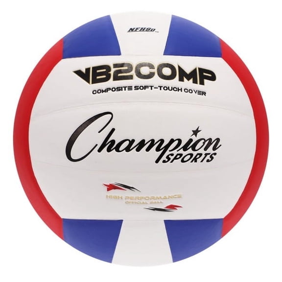 Champion Sports VB Pro Comp Series Indoor Volleyball, Official Size - Durable, Soft-Touch Volleyballs with Composite Synthetic Leather Cover - Premium Volleyball Equipment and Gear - Red/Blue/White