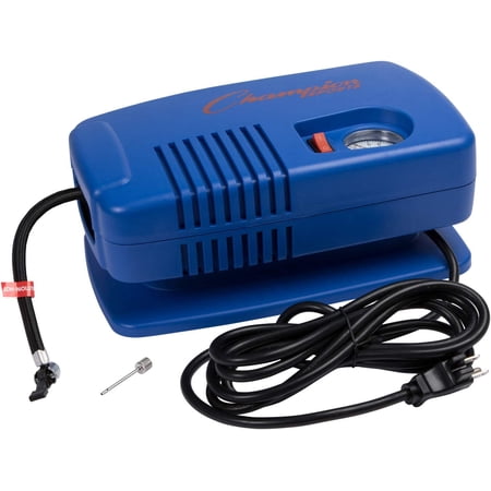 Champion Sports Electric Ball Pump for Basketball, Soccer, Volleyball, with Needle, Gauge, Hose - Quiet, Fast Air Pumps for Balls with up to 125 PSI - Premium Ball Inflator for Gyms, Schools,Blue