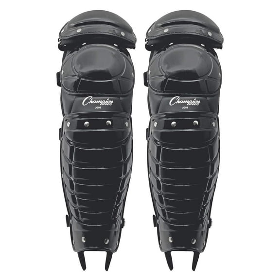 Champion Sports Umpire Leg Guards: Double Knee Umpires Shin Guard with Wings for Baseball & Softball - 16.5" Umpiring Shin Pads for Adults - Black