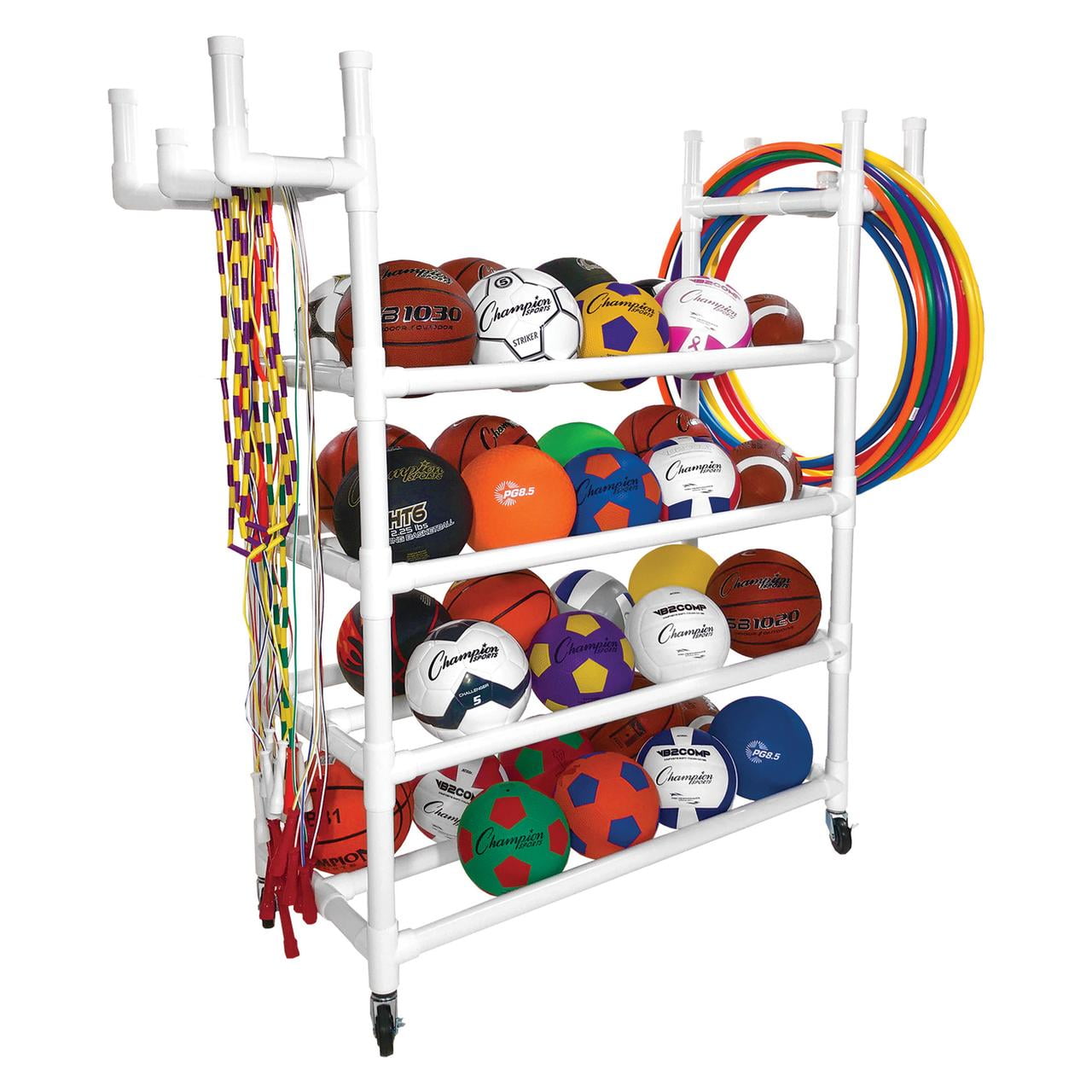 White Heavy-Duty Plastic Sports Equipment Cart with Swivel Casters