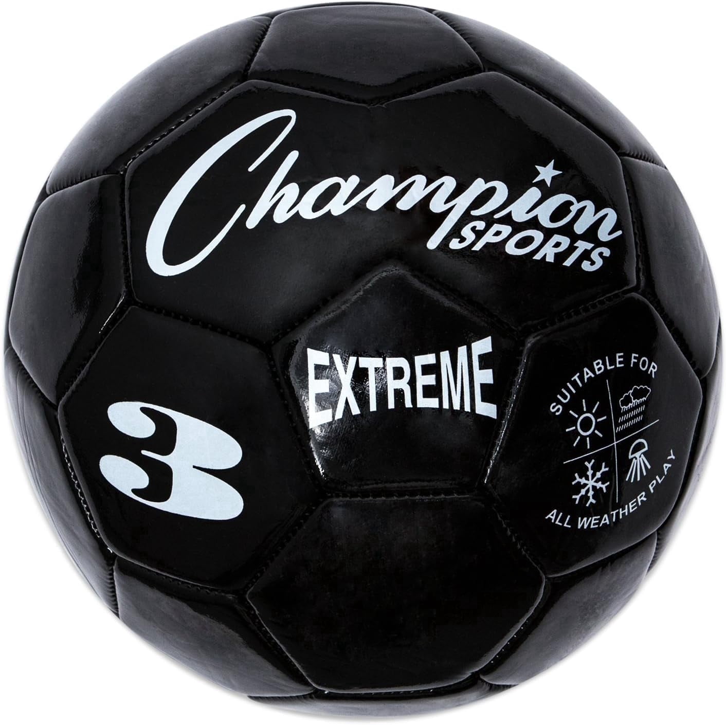 Champion Sports Extreme Series Soccer Ball, Size 3 - Youth League, All Weather, Soft Touch, Maximum Air Retention - Competitive and Recreational Futbol Games, Black