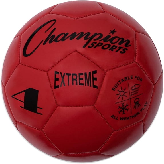 Champion Sports Extreme Series Soccer Ball, Size 4 - Youth League, All Weather, Soft Touch, Maximum Air Retention - Kick Balls for Kids 8-12 - Competitive and Recreational Futbol Games, Red