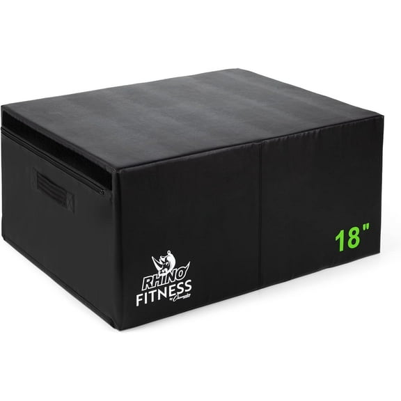 Champion Sports Foam Plyometric Box, 18 inch, Black - Durable Jump Boxes for Training with Handles, Hook and Loop Flaps - Stackable Plyo Box Jumps for Gym - Premium Cross Training Equipment