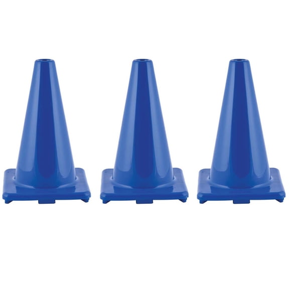Champion Sports Hi-Visibility Flexible Vinyl Cone, 12", Royal Blue, Pack of 3