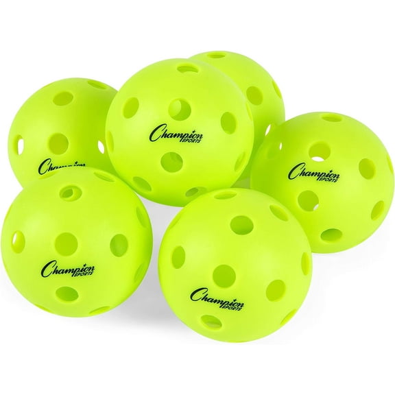 Champion Sports Indoor Pickleball Balls: USAPA Approved Official Size Tournament Pickleballs - Optic Yellow Pickleball Ball Set for Indoor Courts - 6 Pack