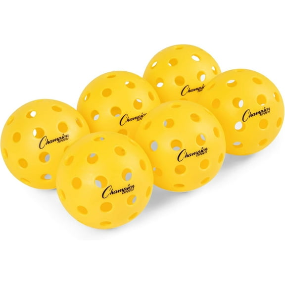 Champion Sports Outdoor Pickleball Balls: USAPA Approved Official Size Tournament Pickleballs - Yellow Pickleball Ball Set for Outdoor Courts - 6 Pack