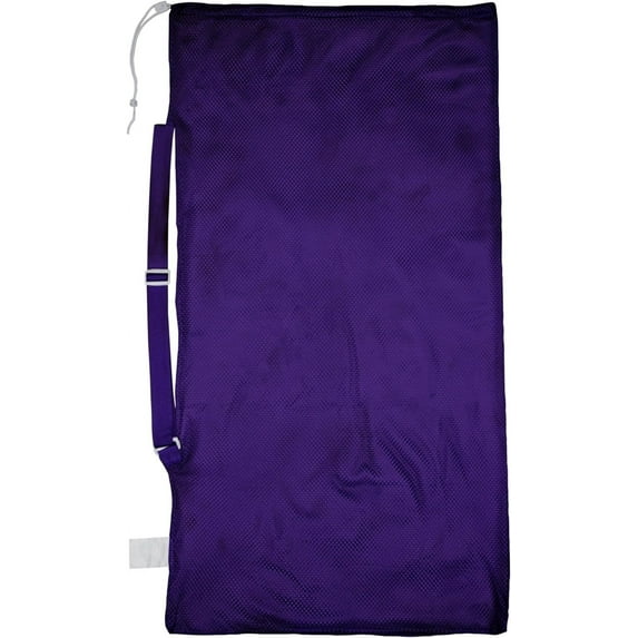 Champion Sports Mesh Sports Equipment Bag- Purple, 24" X 24"- Multipurpose, Nylon Drawstring Bag with Lock and ID Tag, for Balls, Swimming Gear, Laundry, Toys - Breathable Stuff Sack