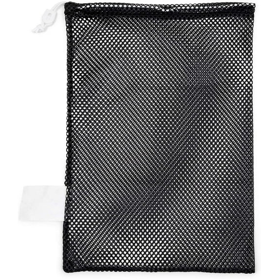 Champion Sports Mesh Sports Equipment Bag- Black, 12" X 18"- Multipurpose, Nylon Drawstring Bag with Lock and ID Tag, for Balls, Swimming Gear, Laundry, Toys - Breathable Stuff Sack