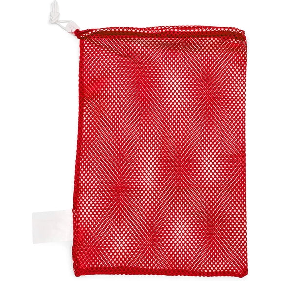 Champion Sports Mesh Sports Equipment Bag- Red, 12" x 18"- Multipurpose, Nylon Drawstring Bag with Lock and ID Tag, for Sports Equipment, Balls Swimming Gear, Laundry - Breathable Stuff Sack