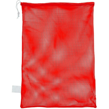 Champion Sports Mesh Sports Equipment Bag- Red, 24" x 36"- Multipurpose, Nylon Drawstring Bag with Lock and ID Tag, for Sports Equipment, Balls Swimming Gear, Laundry - Breathable Stuff Sack