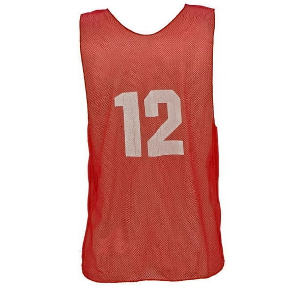Champion Sports Mesh Practice Vest, Pack of 12, Solid and Numbered, Youth and Adult, Red, Youth Numbered