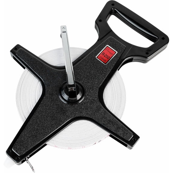 Champion Sports Open Reel Measure Tape, 250 ft, 75 Meters, with Metal Spike, Hand Crank - Open Tape Measure for Track and Field, Long Jump - Durable, Dual-Sided Measuring Reel with Feet and Meters