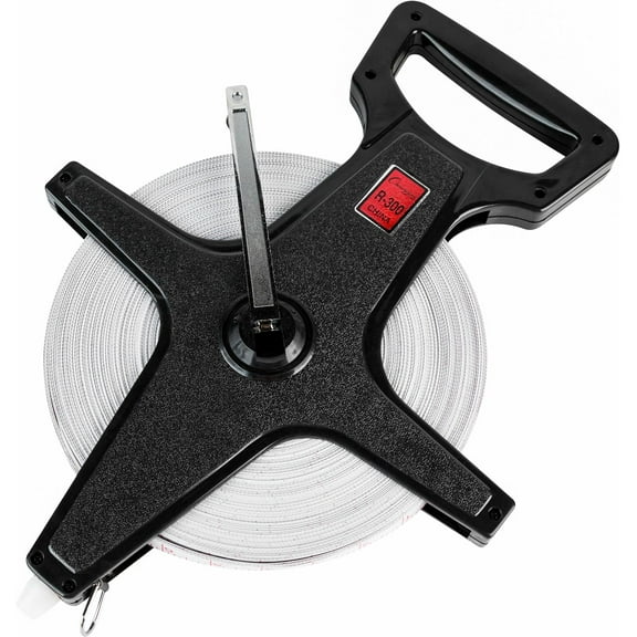 Champion Sports Open Reel Measure Tape, 300 ft, 90 Meters, with Metal Spike, Hand Crank - Open Tape Measure for Track and Field, Long Jump - Durable, Dual-Sided Measuring Reel with Feet and Meters