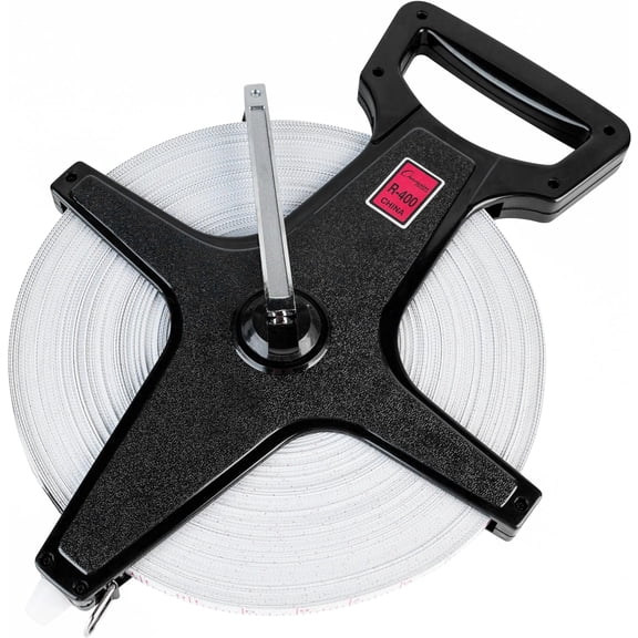 Champion Sports Open Reel Fiberglass Tape Measure, 400 ft (120 m), Metal Spike, Hand Crank, Feet/Meters