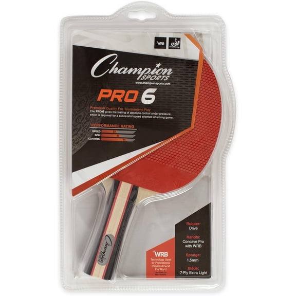 Champion Sports PN6 Table Tennis Paddle, Black, 5-1/2 x 10 x 1/2"