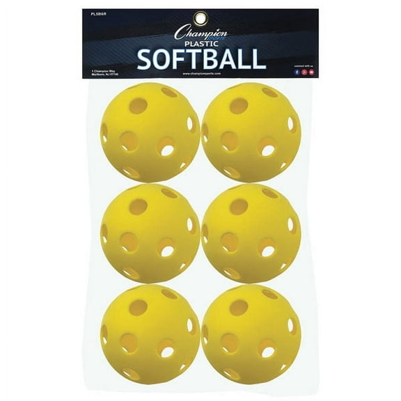 Champion Sports 12" Hollow Plastic Softball Set, Athletic Softball Equipment, Regulation Size Balls, Fun for All Ages, Lightweight/Durable, Set of 6