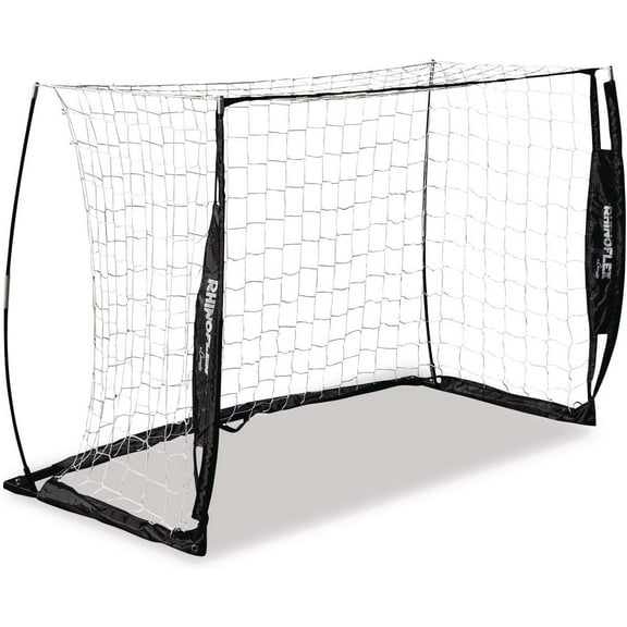 Champion Sports Portable Soccer Goal: Rhino Flex Youth Soccer Goal Net with White Netting, Black Frame, Ground Stakes and Carry Bag - 4' x 6'