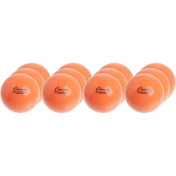 Champion Sports Field Hockey Balls, Regulation Size, 12-Pack, 2.75” Each - Sports Practice Hockey Ball Set for Fields, Grass, Turf - Durable, Bouncy, Lightweight, Bright Colored - Orange
