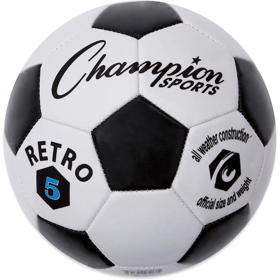 Champion Sports Retro Soccer Ball- Classic Black & White Design, Soft-Touch TPU Cover, All-Weather Ball