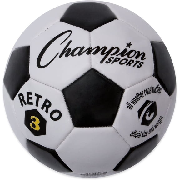 Champion Sports Retro Soccer Ball, Size 3 Black/White