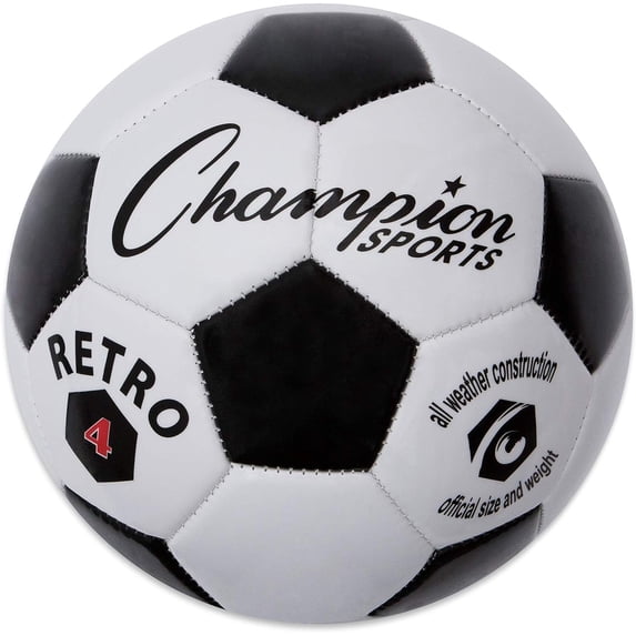 Champion Sports Retro Soccer Ball, Size 4 , Black/White