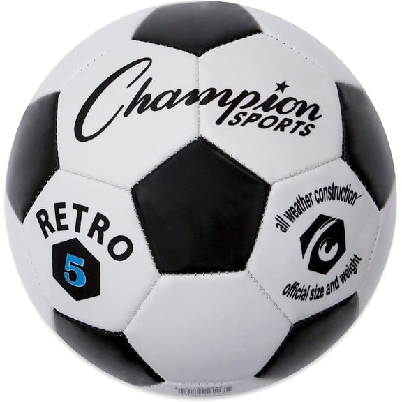 Champion Sports Retro Soccer Ball – Classic Black & White Design, Soft-Touch TPU Cover, All-Weather Ball for Club Play, Gym Class & Recreation, Multiple Sizes